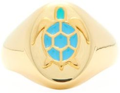 Turtle Enamel & 18kt Gold-plated Signet Ring - Womens - Green Gold