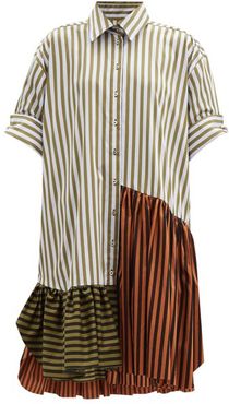 Upcycled Striped Cotton Shirt Dress - Womens - Khaki Multi