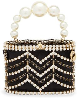 Holli Chevron Crystal-embellished Caged Bag - Womens - Black And White