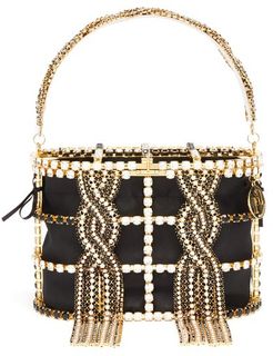 Holli Tresse Crystal-embellished Caged Bag - Womens - Black And White