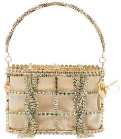 Holli Mini Crystal-embellished Cage Clutch Bag - Womens - Beige Multi