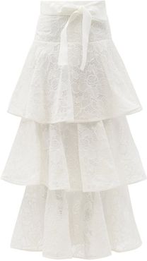 Lovestruck Ruffled Cotton Floral-lace Skirt - Womens - White