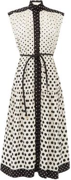 Belted Polka-dot Silk Crepe De Chine Midi Dress - Womens - White Black