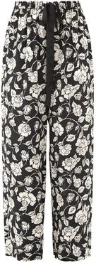 Floral-print Crepe Wide-leg Trousers - Womens - Black White