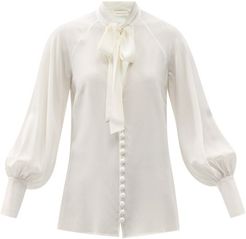 Pussybow Silk Blouse - Womens - Ivory