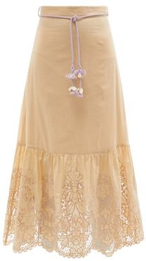 Brighton Belted Broderie-anglaise Cotton Skirt - Womens - Beige