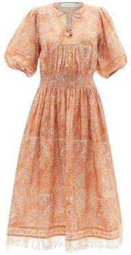 Brighton Paisley-print Linen Dress - Womens - Orange Print