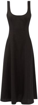 Lulu Cutout-back Linen Midi Dress - Womens - Black