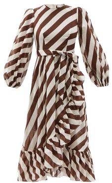 Lulu Belted Striped Cotton Midi Dress - Womens - Brown Stripe