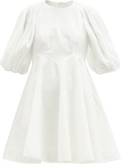 Puff-sleeve Linen Mini Dress - Womens - White