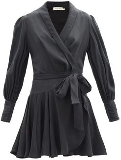Belted Silk Wrap Mini Dress - Womens - Black