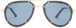 Santos De Cartier Aviator Brushed-metal Sunglasses - Mens - Silver