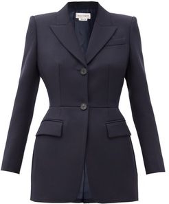 Pleated-back Wool Grain De Poudre Jacket - Womens - Navy