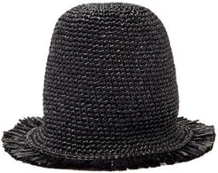 Sixty Frayed Straw Bucket Hat - Womens - Black