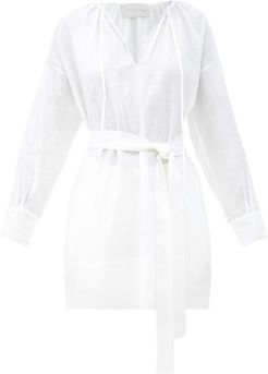 The Santorini Belted Organic-linen Shirt - Womens - White