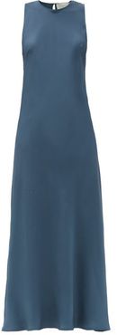 The Valencia Silk-twill Midi Dress - Womens - Blue