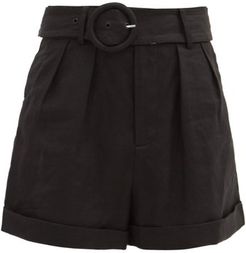 Ambroise High-rise Belted Linen Shorts - Womens - Black
