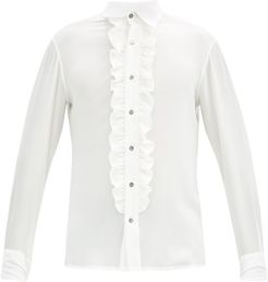 Ruffled Silk-crepe De Chine Shirt - Mens - Cream