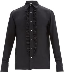 Ruffled Silk-crepe De Chine Shirt - Mens - Black