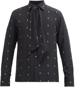 Metallic And Polka Dot Self-tie Silk-blend Shirt - Mens - Black Multi