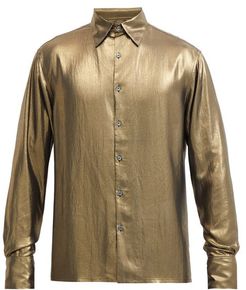 Point-collar Lamé Shirt - Mens - Gold