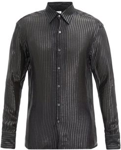 Sheer And Glitter-striped Silk-blend Twill Shirt - Mens - Black Multi