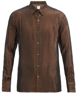 Metallic-striped Silk-blend Organza Shirt - Mens - Brown