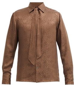 Cheetah-jacquard Neck-tie Silk Shirt - Mens - Brown
