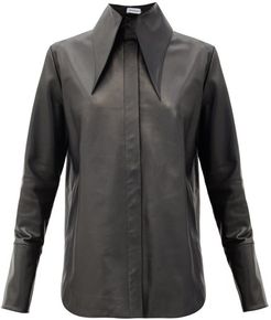 Seymour Point-collar Leather Shirt - Womens - Black