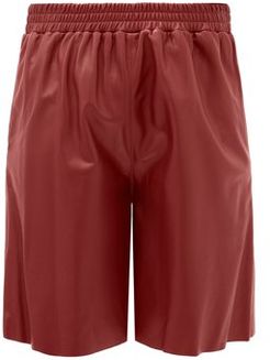 Mandrake Elasticated-waist Leather Wide-leg Shorts - Womens - Burgundy