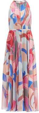 Gathered Quirimbas-print Silk-chiffon Maxi Dress - Womens - Pink Multi