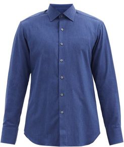 Heathered Cotton-twill Shirt - Mens - Dark Navy