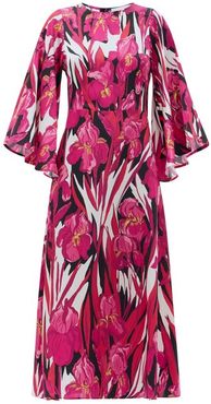 Sorella Peony-print Hammered-silk Dress - Womens - Pink Multi