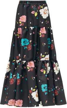 Big Floral-print Cotton-poplin Skirt - Womens - Black Multi