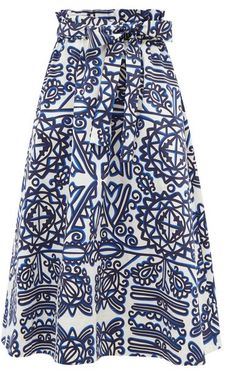 Sardegna Parnaveg-print Cotton Midi Skirt - Womens - Blue White