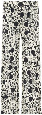 Palazzo Floral-print Crepe Trousers - Womens - Black White