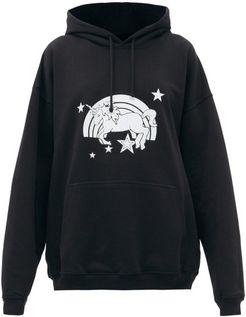 Magic Unicorn-print Cotton Hooded Sweatshirt - Womens - Black