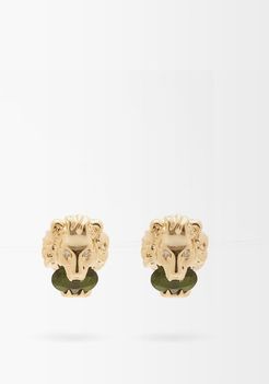 Lion Crystal-embellished 18kt-gold Stud Earrings - Womens - Green Gold