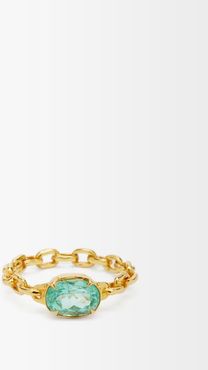 Paraiba Tourmaline & 18kt Gold Chain Ring - Womens - Blue Gold