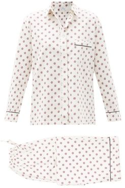 Snowflake-print Cotton-sateen Pyjamas - Womens - Burgundy Print