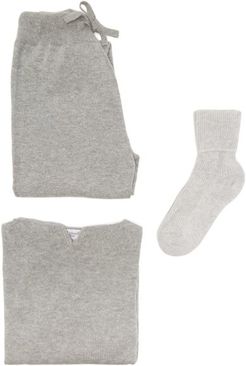 Cashmere Hooded Sweater, Track Pants And Socks - Womens - Light Grey