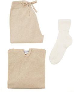 Cashmere Hooded Sweater, Track Pants And Socks - Womens - Beige