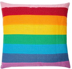 Rainbow Striped Embroidered Canvas Cushion - Multi Stripe