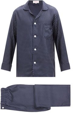 Polka-dot Silk Faille Pyjamas - Mens - Navy