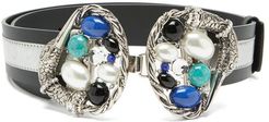 Swan Cabochon-embellished Leather Belt - Womens - Blue Multi