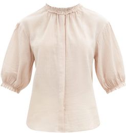 Pico Ruffled Organic-cotton Blouse - Womens - Light Pink