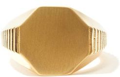 Ridged-band 24kt Gold-plated Signet Ring - Mens - Gold