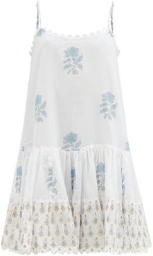 Floral-print Cotton-voile Mini Dress - Womens - Blue White