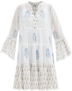 Floral-print Tiered Cotton Mini Dress - Womens - Blue White