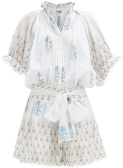 Floral-print Cotton-voile Mini Dress - Womens - Blue White